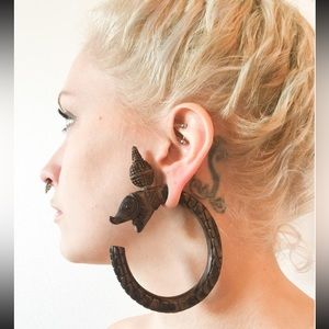 Vedora Durga Dragon Hand Carved Indo Wood Earrings